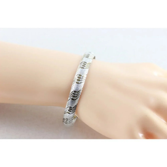 Sterling Silver Bangle Bracelet Etched Design 6 3/4 Inch - Picture 3 of 5